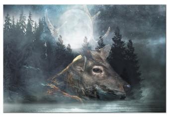 Cuadro Luna creciente (1 pieza) - ciervo y luna sobre fondo boscoso