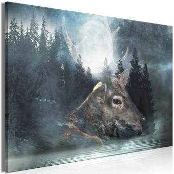 Cuadro Luna creciente (1 pieza) - ciervo y luna sobre fondo boscoso