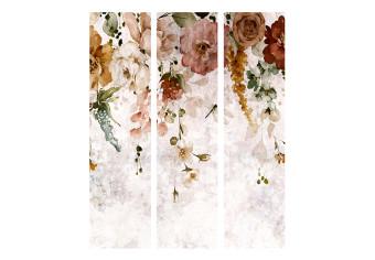 Biombo original Telón celeste (3 piezas) - composición cálida en flores coloridas