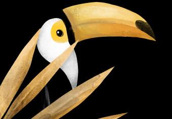Cuadro Lémur gris y tucán (4 piezas) - animales entre hojas exóticas