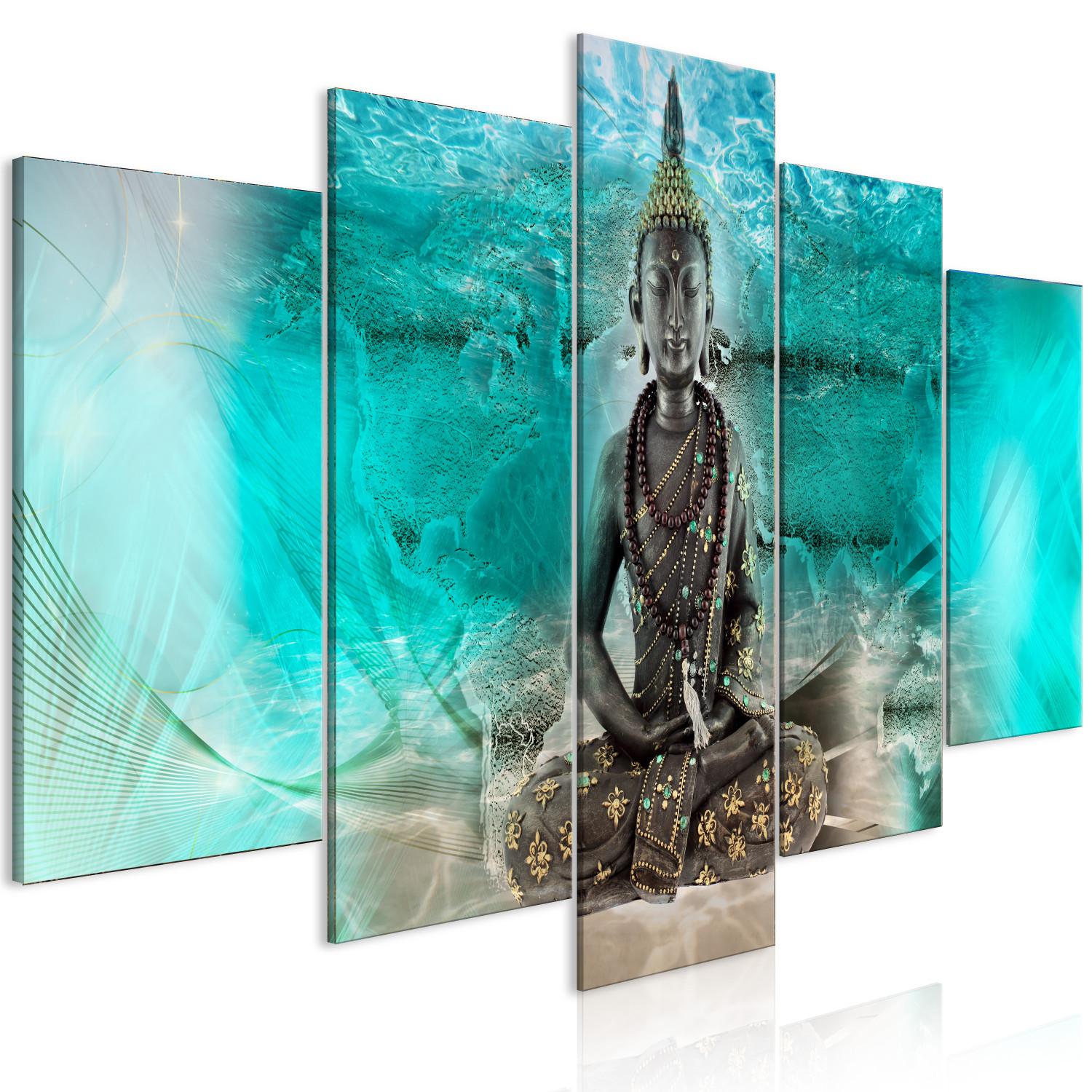 Cuadro decorativo Meditación turquesa (5 piezas) - figura de Buda al estilo Zen