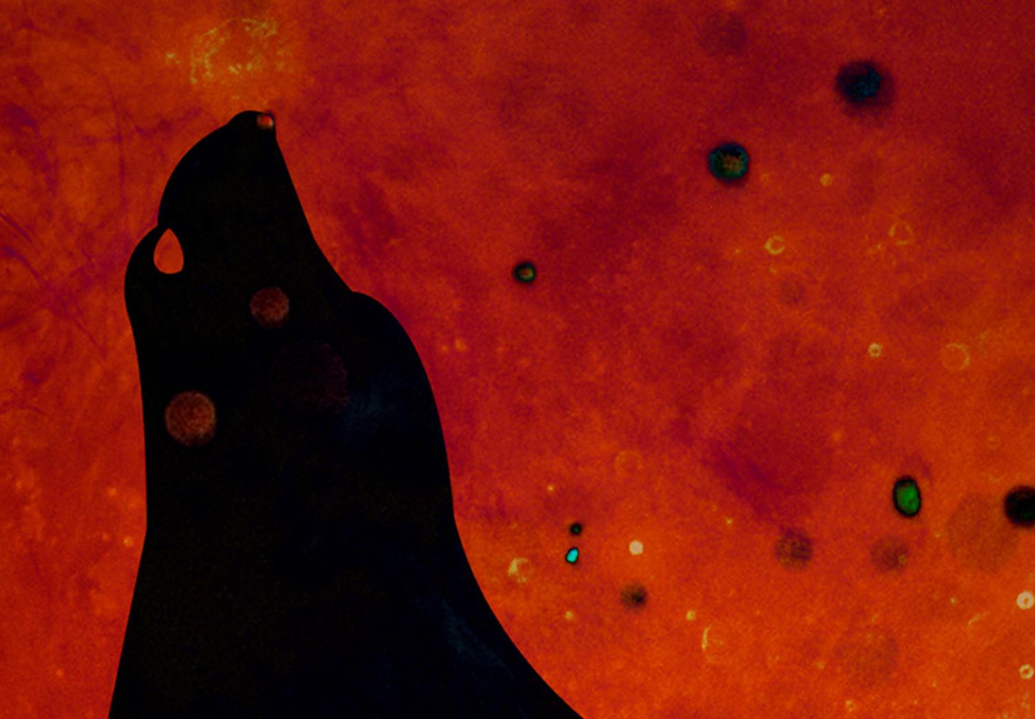 Cuadro moderno Lobo en el fuego (5 piezas) - animal negro sobre fondo lunar
