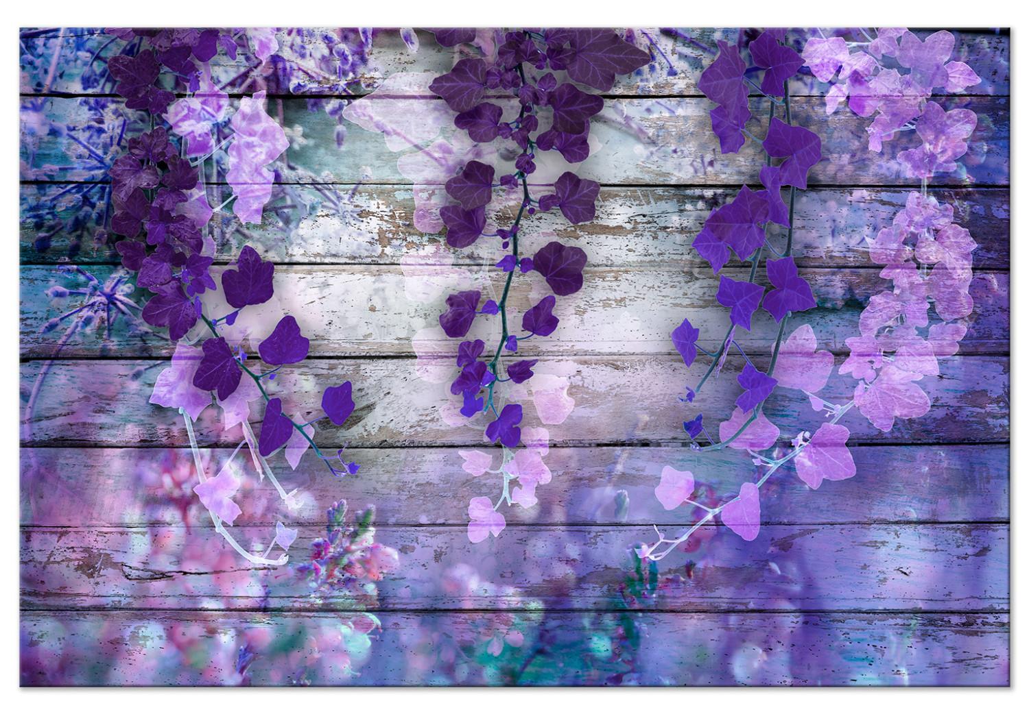 Cuadro moderno Encanto lavanda (1 pieza) ancho - flores moradas, tablas