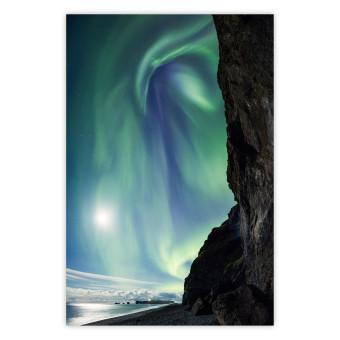 Póster Maravilla natural - aurora boreal entre acantilados