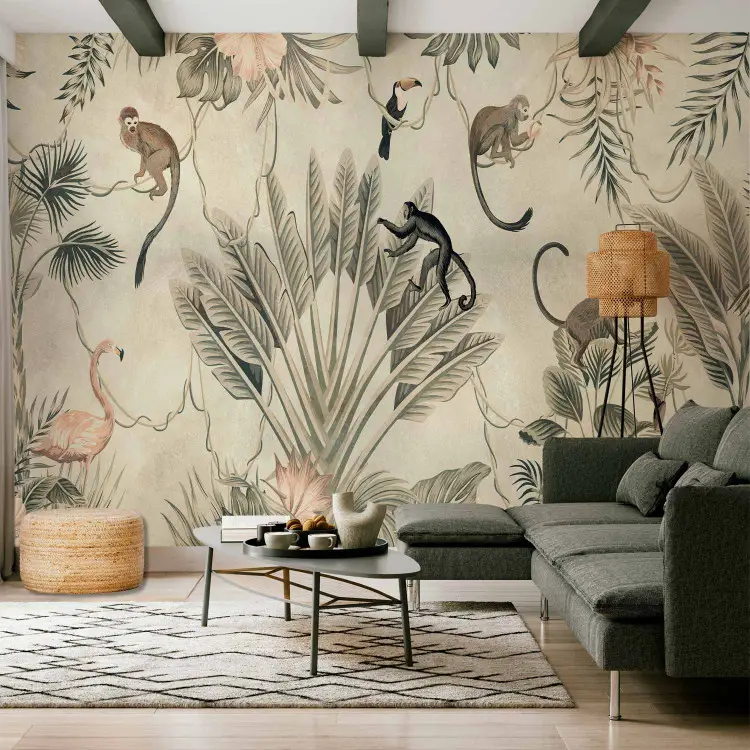 Flora y fauna de la selva - composición en tonos grises