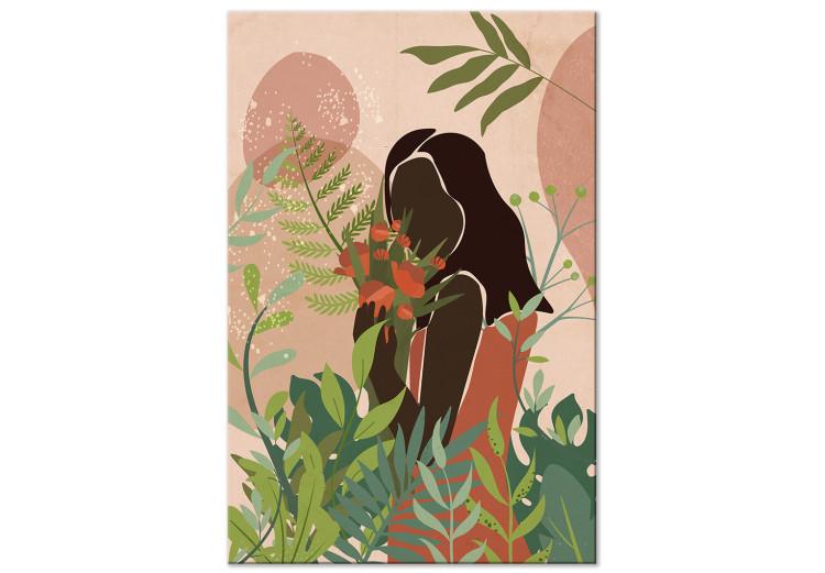 Mujer verde (1 pieza) vertical - plantas, fondo rosa
