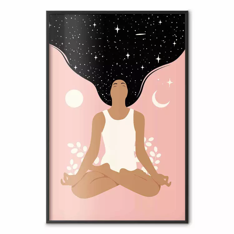 Yoga por la mañana - mujer meditando inmersa en el cosmos oscuro