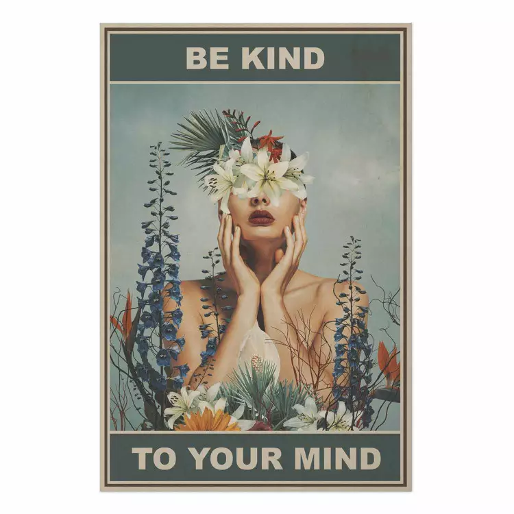 Poster Bondad para la mente - letra en inglés y mujer entre flores