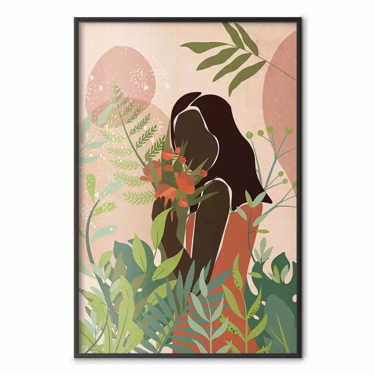 Mujer en vegetación - retrato negro entre plantas