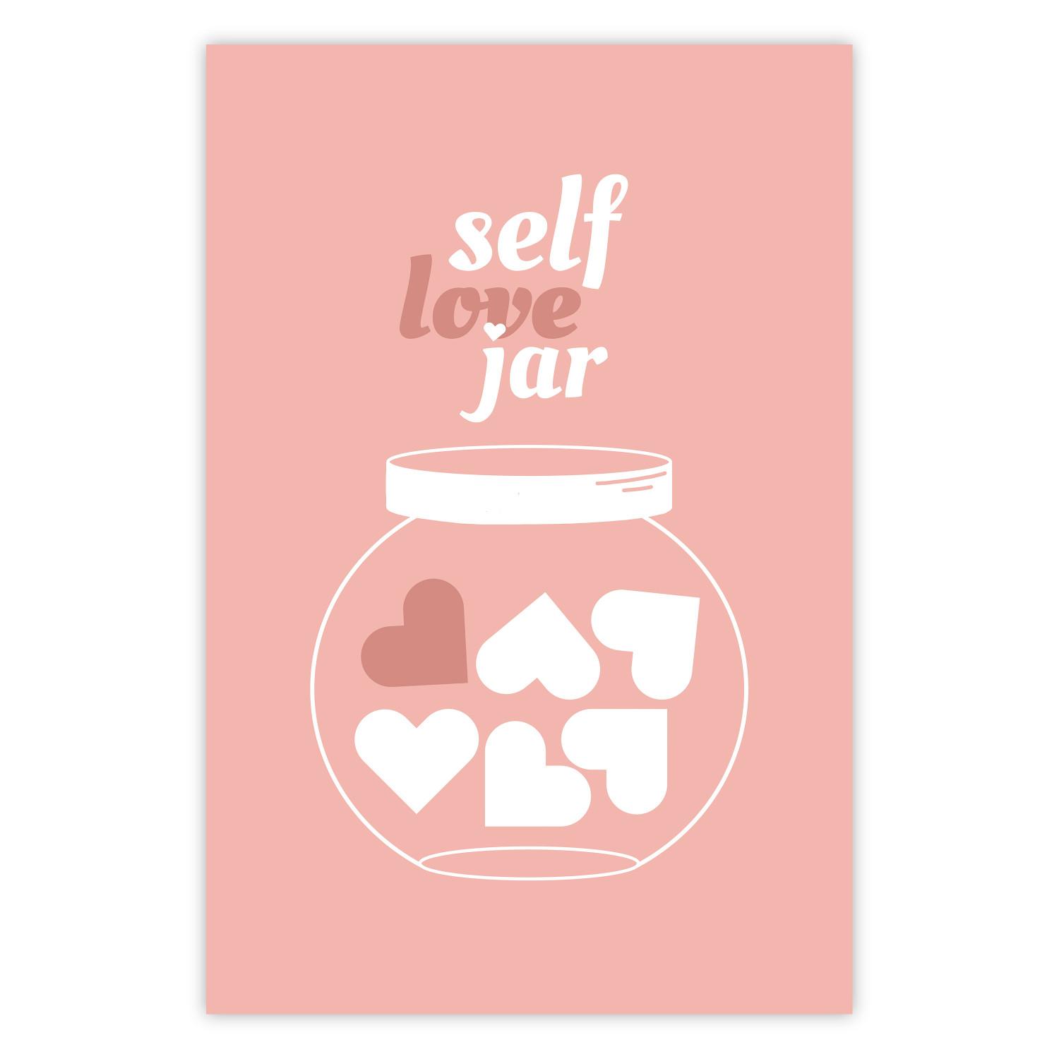 Cartel Frasco de amor propio - frasco con corazones en rosa
