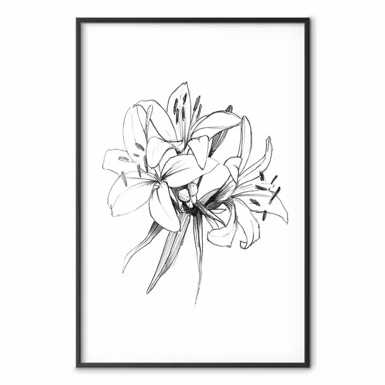 Flores dibujadas: boceto negro de flores sobre blanco contrastante