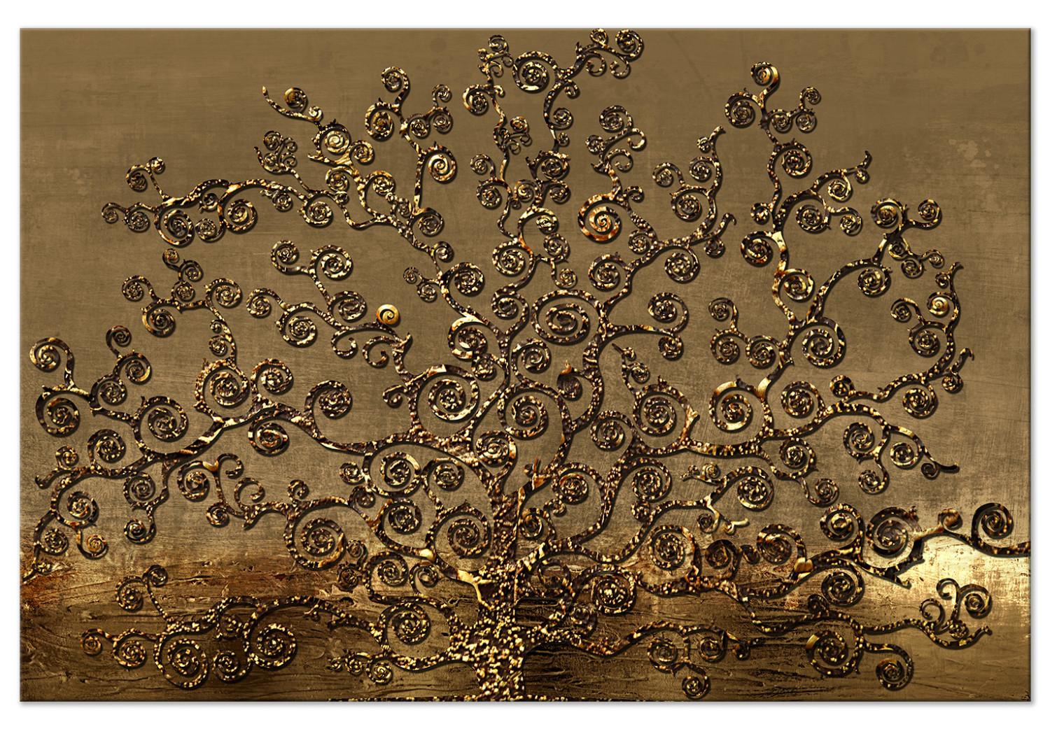 Cuadro decorativo Ramas doradas (1 pieza) ancho - abstracto en forma de árbol