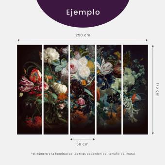 Fotomural a medida Composición oriental - motivo de grullas con flores y hojas con fondo