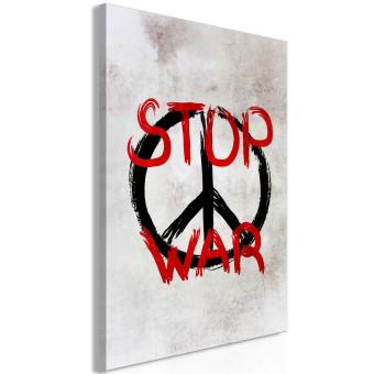 Cuadro Alto a la guerra (1 parte) - signo y letras rojas en inglés