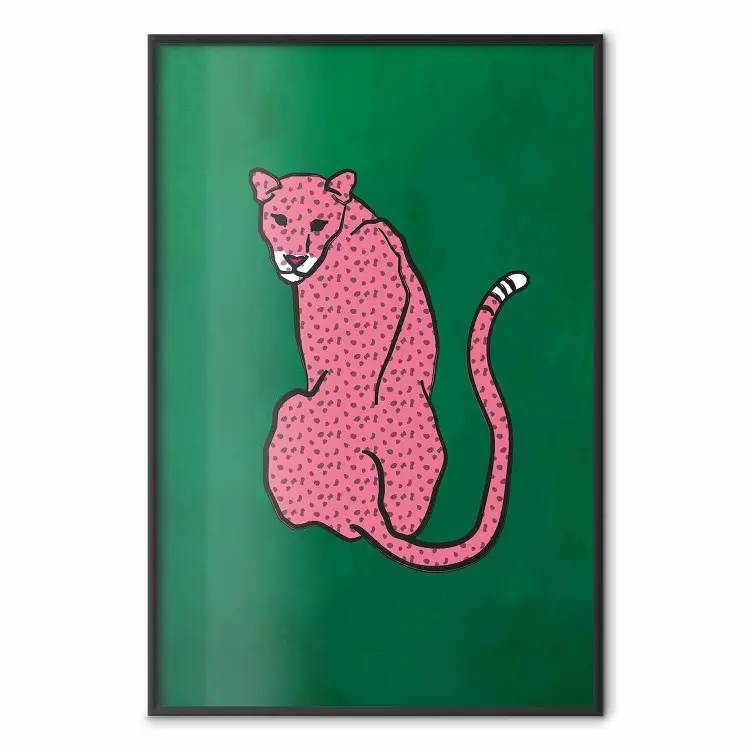 Guepardo rosa - motivo animal sobre fondo verde intenso