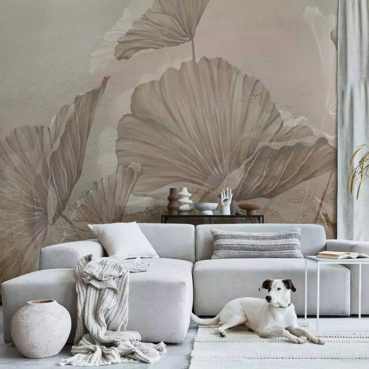 Fotomural Makis beige minimalistas - abstracción floral