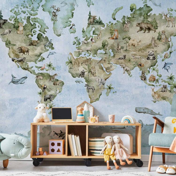 Mapa del mundo pintado - animales en continentes para niños