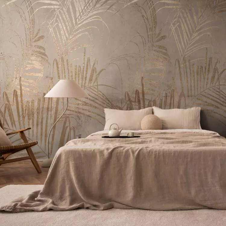 Coast of Palm Trees - Artistic Beige Composition With Leaves
