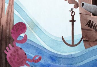 Fotomural decorativo Aventura en el mar - barco pirata pintado con animales para niños