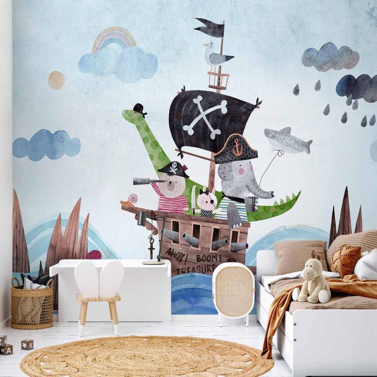 Aventura en el mar - barco pirata pintado con animales para niños