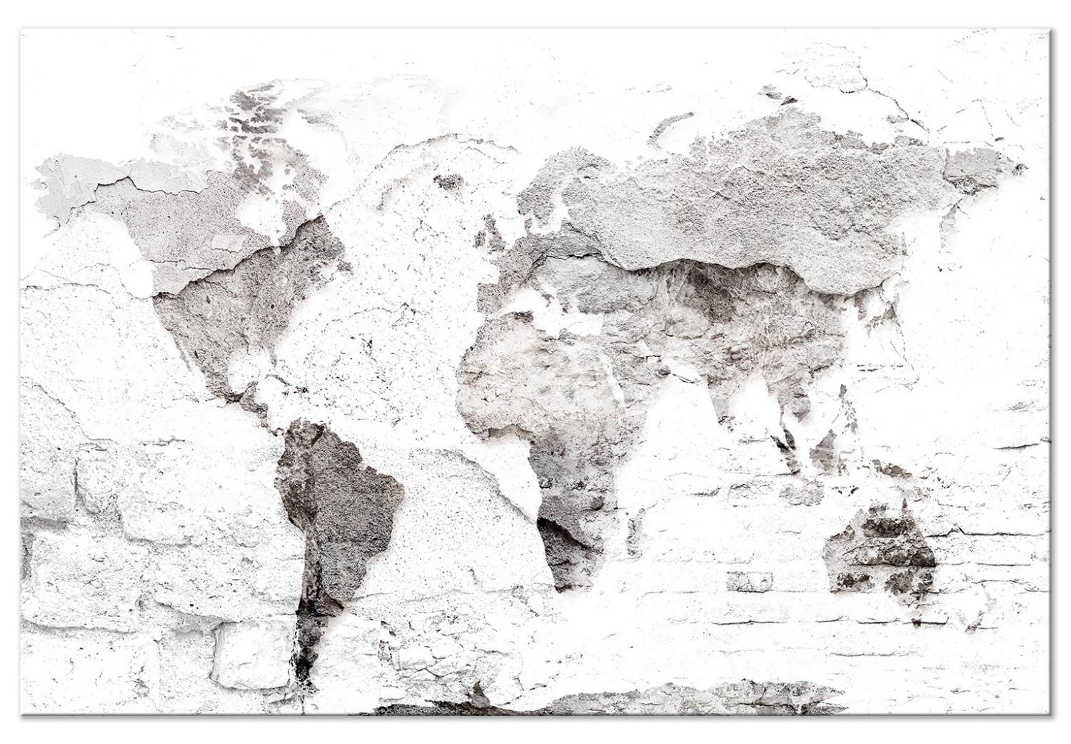 Cuadro decorativo Mapa en blanco (1 parte) - mapa del mundo sobre textura de ladrillo