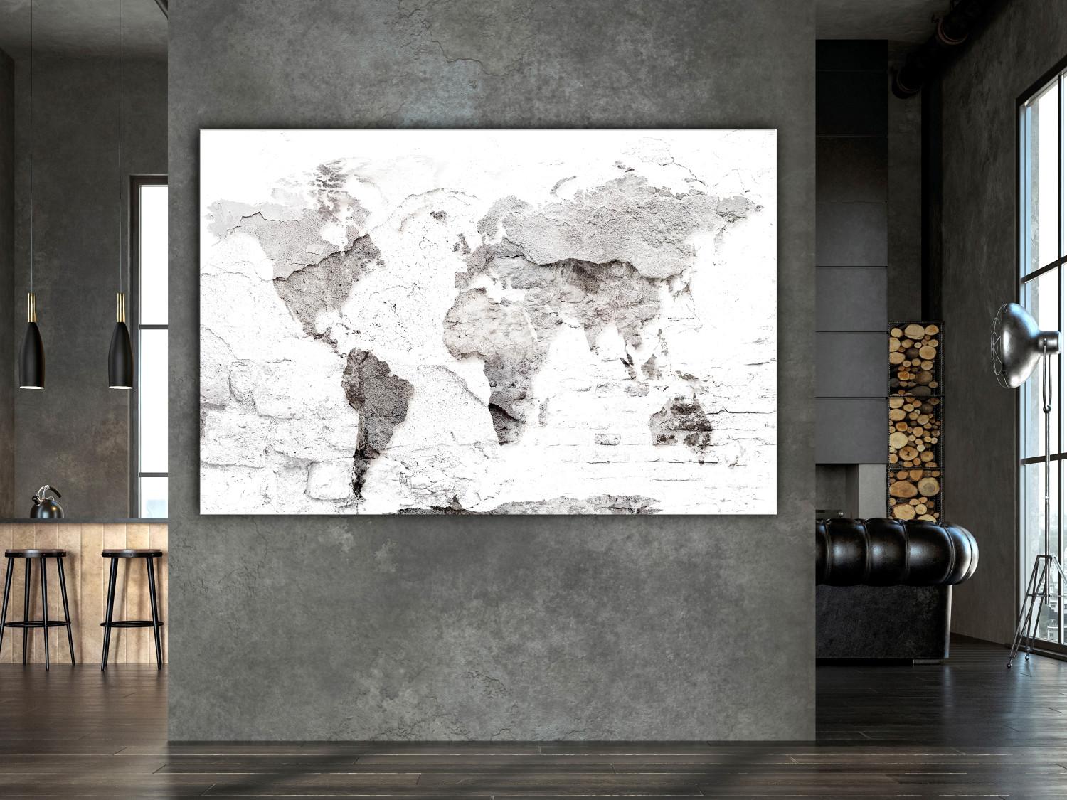 Cuadro decorativo Mapa en blanco (1 parte) - mapa del mundo sobre textura de ladrillo