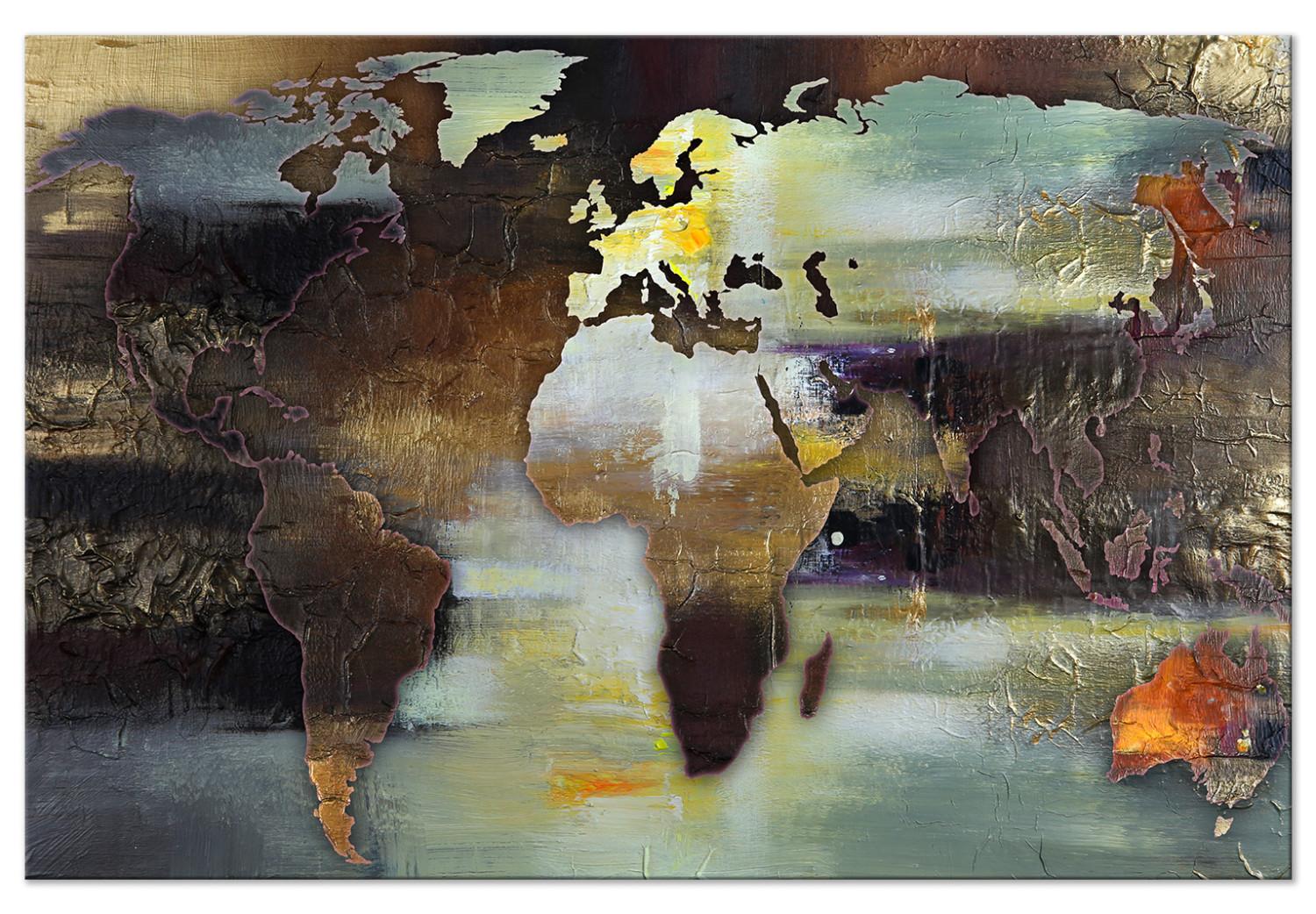 Cuadro decorativo Mapa pintado (1 parte) - abstracción en tonos marrones