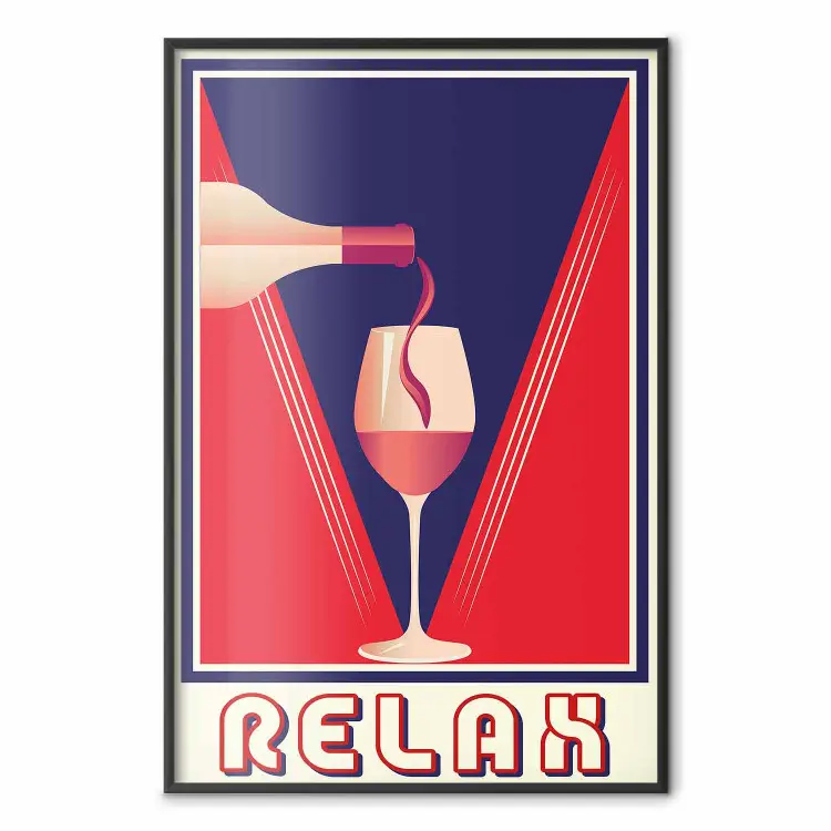 Relajación y vino - copa sobre fondo en tonos azul y rojo