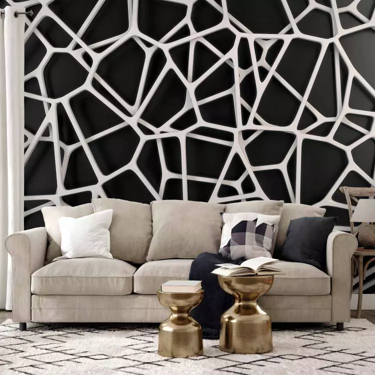 Fotomural decorativo Conexión de acero - abstracción geométrica en blanco y negro
