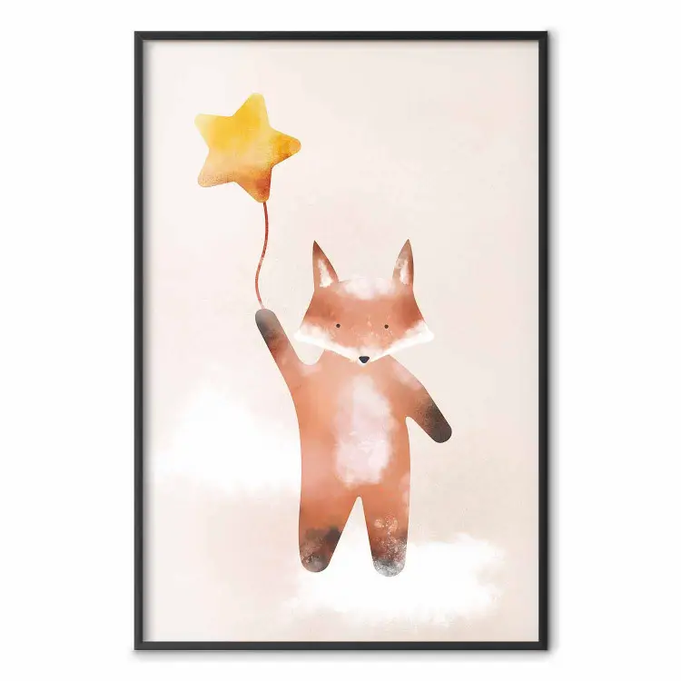 Zorrito y estrella - animalito pastel sobre nube en fondo claro