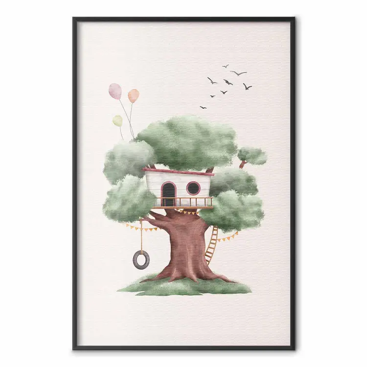 Casa en el árbol - motivo infantil en tonos pastel sobre fondo claro