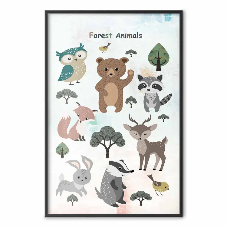 Animales del bosque - motivo infantil pastel con habitantes del bosque