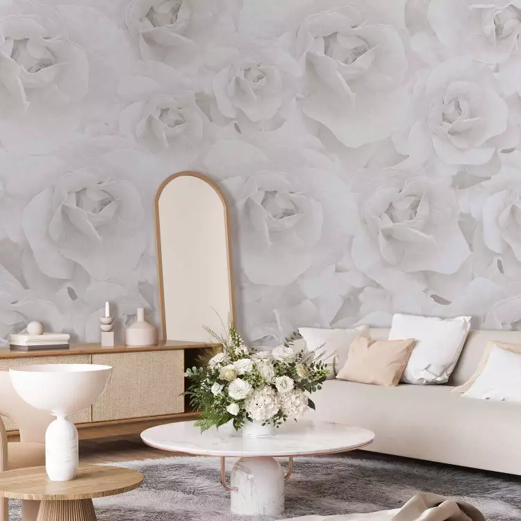 Fotomural decorativo Belleza natural - rosas blancas en tonos fríos