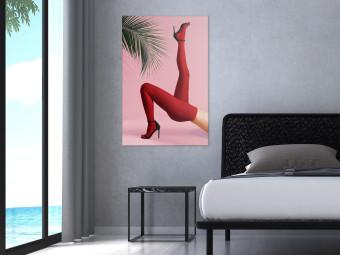 Cuadro moderno Medias rojas (1 parte) - piernas femeninas sobre fondo de palma verde