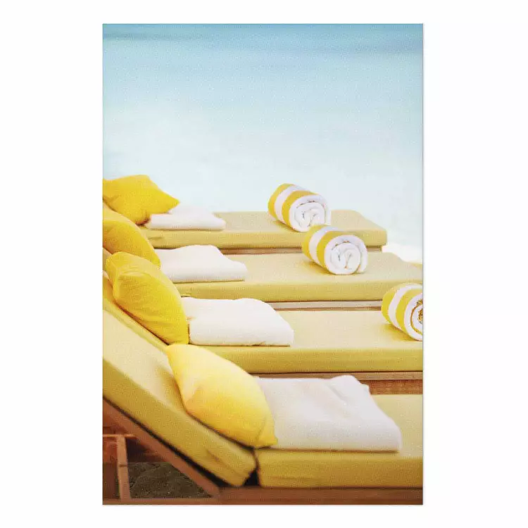 Póster Summer at the Seaside - Yellow Sun Loungers on the Beach Lit by the Holiday Sun