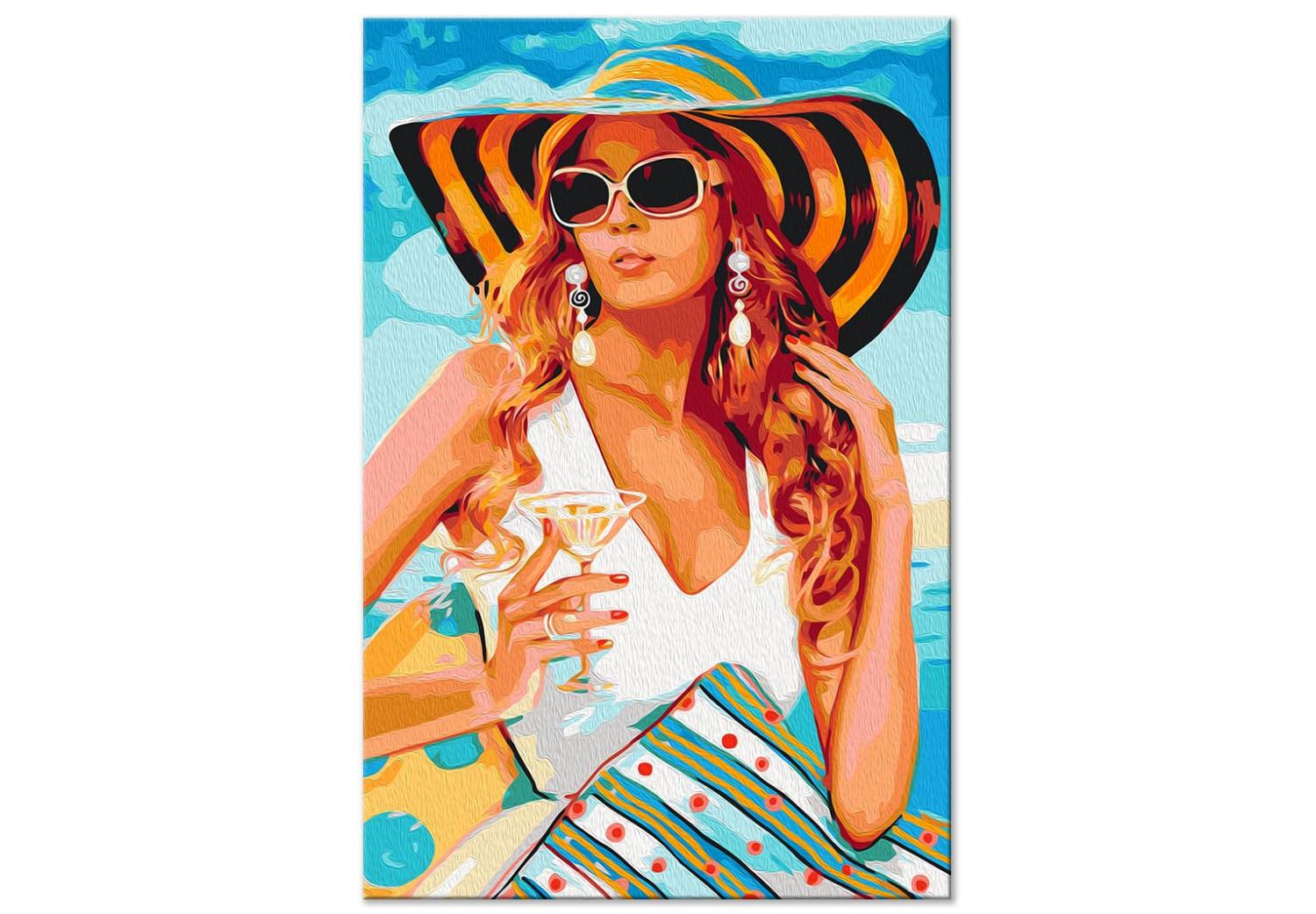 Dibujo para pintar con números Martini on the Beach - Woman in a Hat and Sunglasses