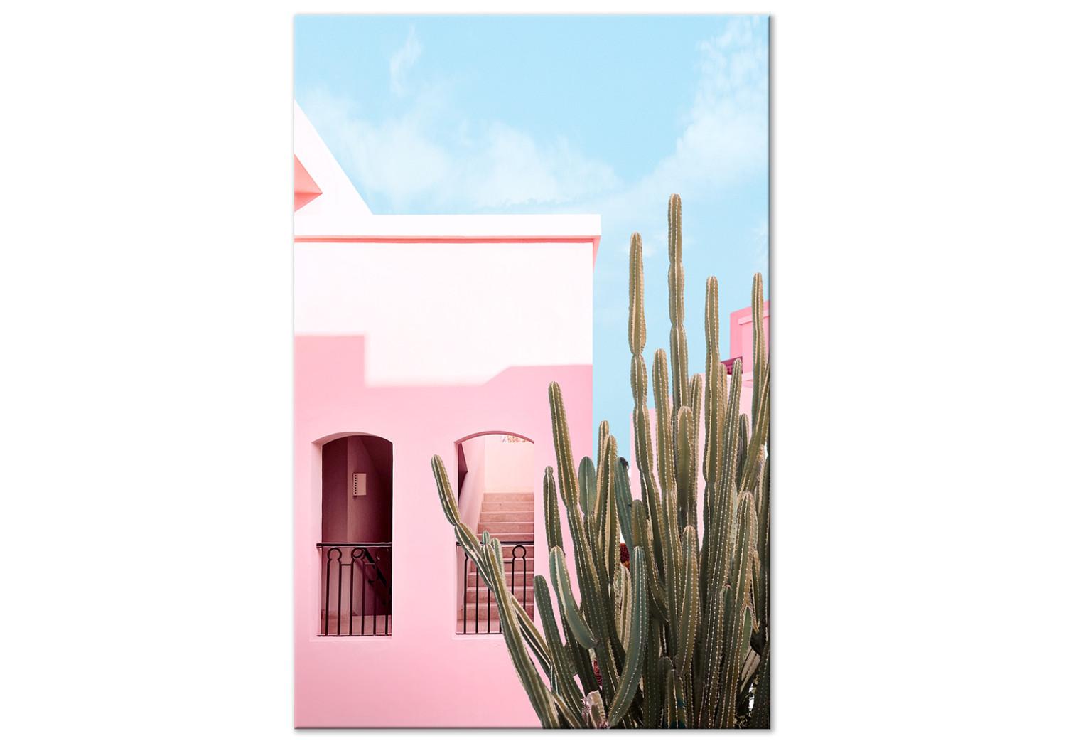 Cuadro moderno Miami Cactus - Pink Holiday Home Against a Blue Sky