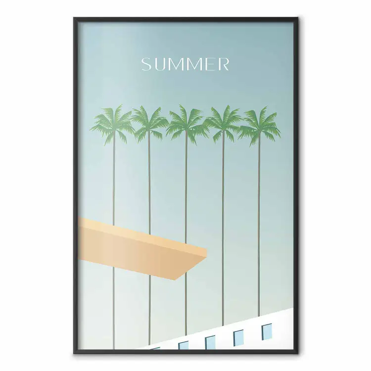Sol de verano - vacaciones con palmeras y la piscina estilo retro