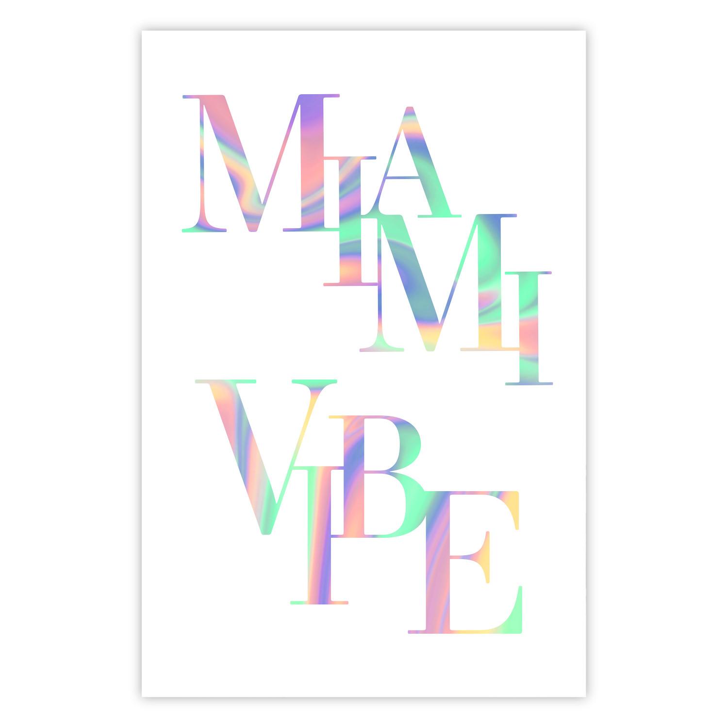 Póster Miami Vibe - Holographic Lettering in Pastel-Rainbow Colors