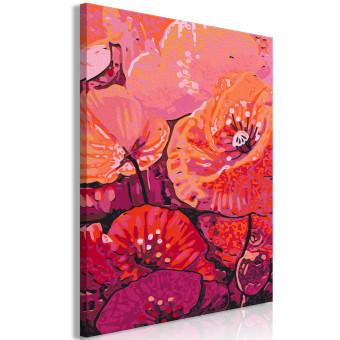 Cuadro numerado para pintar Coral Pink Poppies - Blooming Pink Flowers, Flower Buds