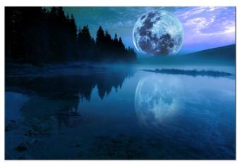 Cuadro decorativo Noche luminosa (1 parte) - luna azul sobre la superficie del lago