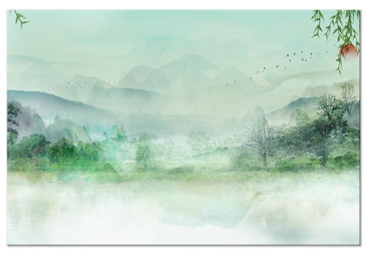 Misty Land - Watercolor Graphics of a Mountain Land in Green Colors