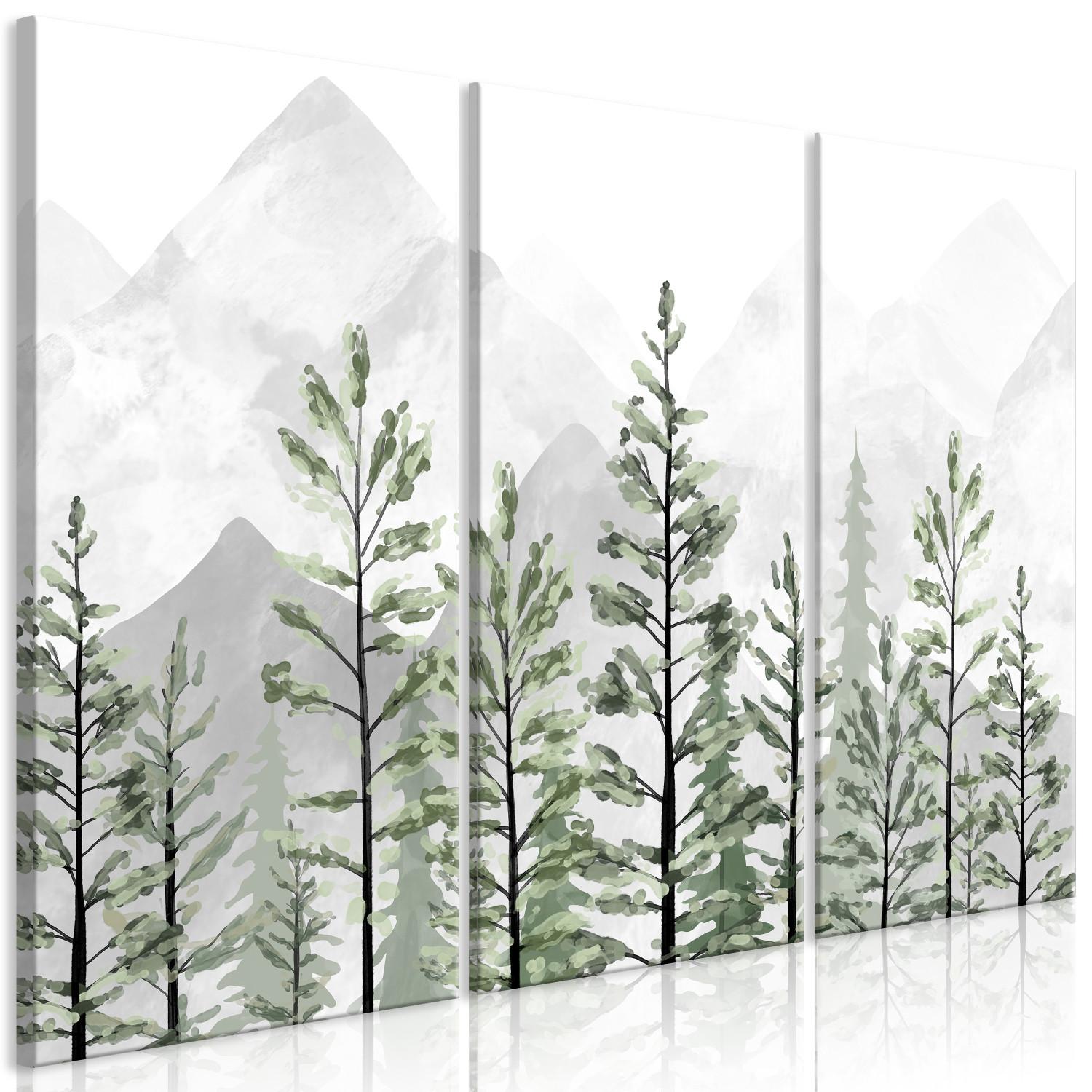 Cuadro decorativo Naturaleza montañosa (3 partes) - árboles verdes, montañas