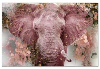 Cuadro moderno Pink Elephant - King of Savannah in Flowers and Gold Petals