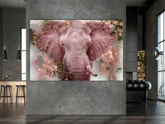 Cuadro moderno Pink Elephant - King of Savannah in Flowers and Gold Petals