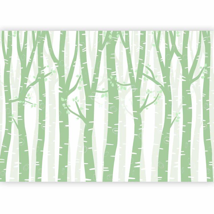 Bosque pastel - árboles de abedul verdes con hojas claras