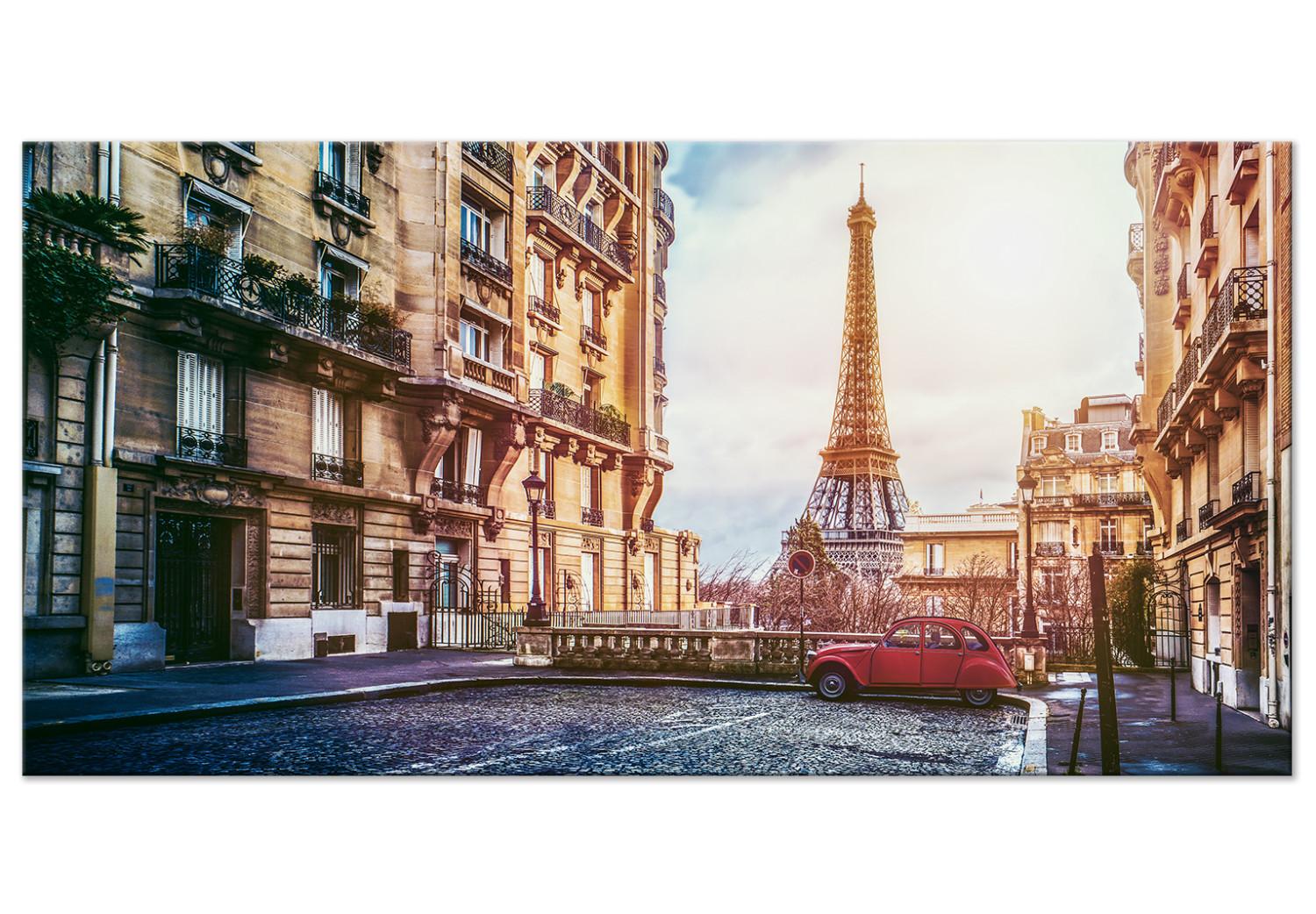 Cuadro moderno View of the Eiffel Tower - A Photo of the Architecture of Paris With a Street and a Car (1 Part) Wide