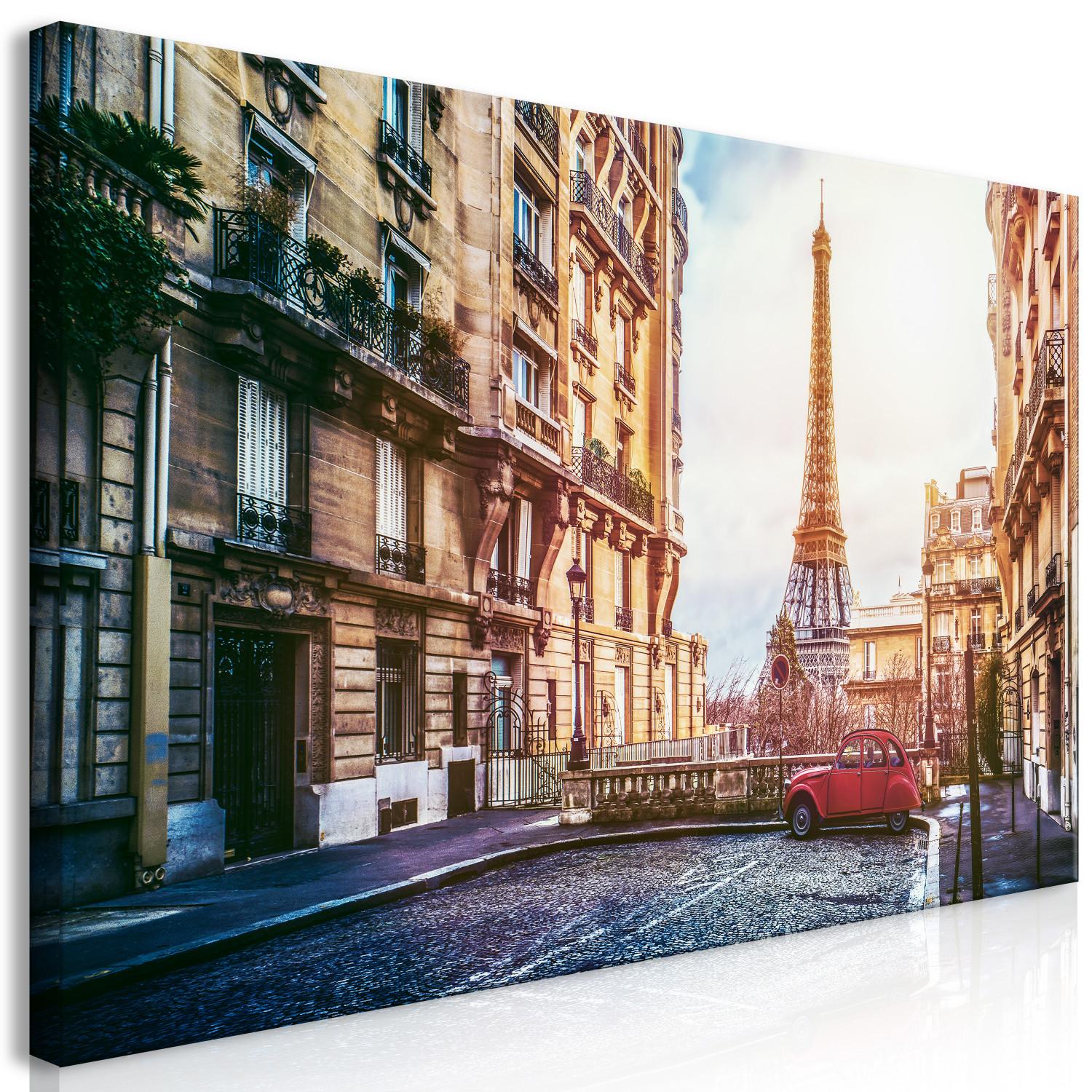 Cuadro moderno View of the Eiffel Tower - A Photo of the Architecture of Paris With a Street and a Car (1 Part) Wide