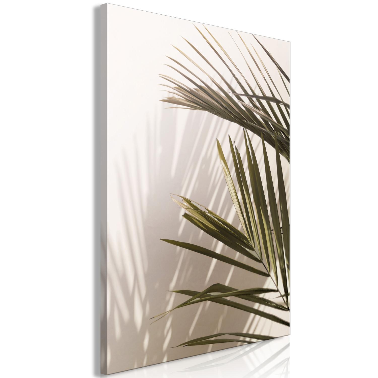Cuadro decorativo Hojas de palma (1 parte) - paisaje de plantas verdes sobre fondo claro