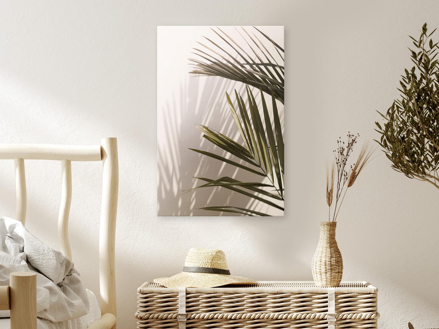 Cuadro decorativo Hojas de palma (1 parte) - paisaje de plantas verdes sobre fondo claro